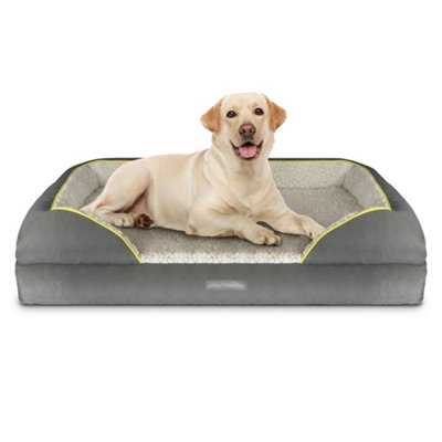 B&Q -  Grey Extra Large Dog Bed Orthopaedic Shredded Memory FoamXl Fleece Sleeping AreaNon Slip BaseWashable Cover