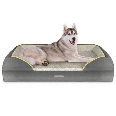 B&Q -  Grey Extra Large Plus Dog Bed Orthopaedic Shredded Memory Foam Fleece Sleeping AreaNon Slip BaseWashable Cover