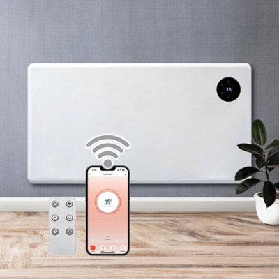 B&Q -  1500W Wifi Electric Radiator Panel Heater White Wall Mounted Or Floor Standing Bathroom Safe Timer And Thermostat