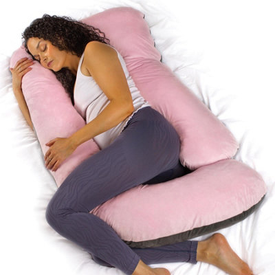 Aamira & Pregnancy Pillow, 140X70x20cm J Shaped Shredded Memory Foam Maternity Pillow Pink/Dark/Grey