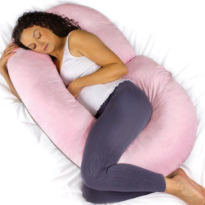 B&Q -  C Shaped Pregnancy Pillow Pink & Dark Grey140X65X20Cm Shredded Memory Foam Full Body Maternity Cushion For Sleeping