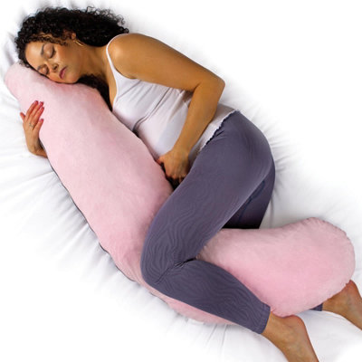 B&Q -  L Shaped Pregnancy Pillow Pink & Dark Grey145X55X20Cm Shredded Memory Foam Full Body Maternity Cushion For Sleeping
