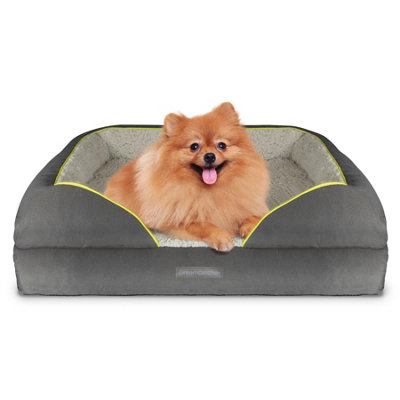B&Q -  Grey Small Dog Bed Orthopaedic Shredded Memory FoamFleece Sleeping AreaNon Slip BaseRemovable Washable Cover