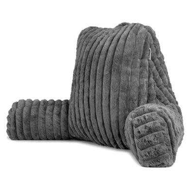 Aamira Grey Deluxe Reading Pillow, Soft Ribbed Faux Fur, Shredded Memory Foam Cuddle Cuddle Cushion Backrest Arm Support Large