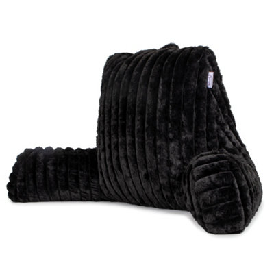 Aamira Black Deluxe Reading Pillow, Soft Ribbed Faux Fur, Shredded Memory Foam Cuddle Cuddle Cushion Backrest Arm Support Large