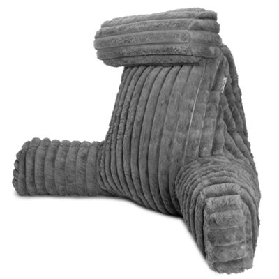 Aamira Grey Luxurious Reading Pillow Detachable Headrest, Soft Ribbed Faux Fur, Memory Foam Cuddle Cuddle Cushion Backrest Small