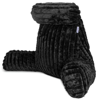 Aamira Black Luxurious Reading Pillow Detachable Headrest, Soft Ribbed Faux Fur, Memory Foam Cuddle Cuddle Cushion Backrest Small