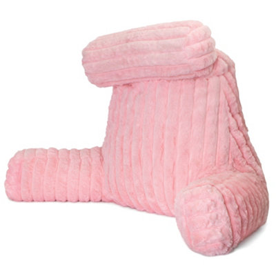 Aamira Pink Luxurious Reading Pillow Detachable Headrest, Soft Ribbed Faux Fur, Memory Foam Cuddle Cuddle Cushion Backrest Small