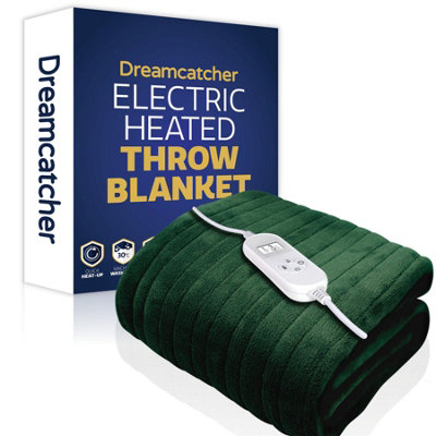 Dreamcatcher Green Deluxe Electric Throw Heated Double Over Blanket Soft Fleece Heat & 12Hr Timer Settings Size 9