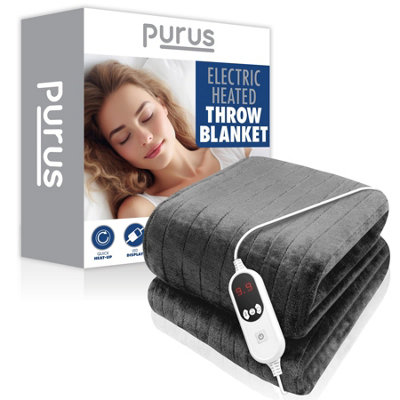 Purus Deluxe Grey Xl Electric Throw Heated Double Over Electric Blanket Soft Fleece 9 Heat & 12 Timer Settings from B&Q