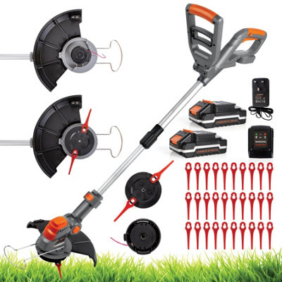 Terratek 20V 2 In 1 Electric Cordless Grass Strimmer Garden Trimmer 2 Batteries & 32 Blades & Spool Included
