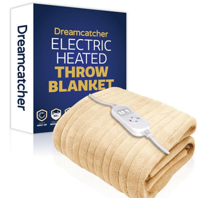 B&Q -  Electric Throw Heated Double Over Blanket Soft Fleece 9 Heat & 12 Timer SettingsCream