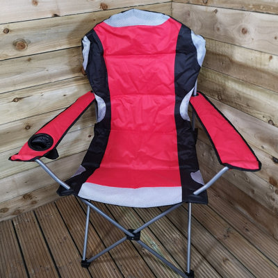 B&Q -  Luxury Padded High Back Folding Outdoor / Camping / Fishing Chair In Red