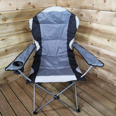 B&Q -  Luxury Padded High Back Folding Outdoor / Camping / Fishing Chair In Grey
