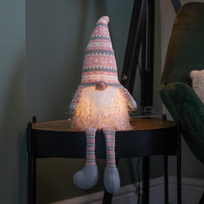 B&Q -  50Cm Battery Operated Light Up Male Christmas Gonk With Dangly Legs In Striped Hat