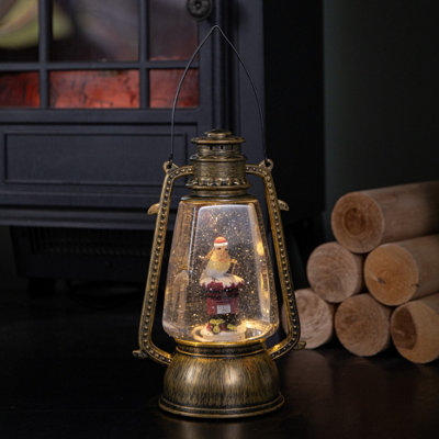 Samuel Alexander 24Cm Dual Powered Light Up Antique Effect Christmas Water Spinner Hurricane Lantern With Robin On Postbox from B&Q