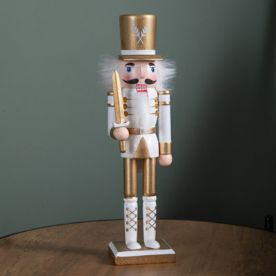 Samuel Alexander 30Cm Wooden Christmas Nutcracker Soldier Decoration In White And Gold from B&Q
