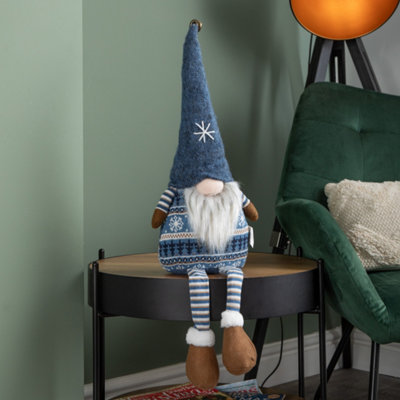B&Q -  48Cm Tall Christmas Gnome Gonk Nordic Decoration Blue Body Hat Bell Dangly Legs
