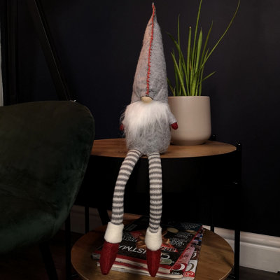 Samuel Alexander Grey Sitting Plush Christmas Gonk Santa With Dangly Legs In 58Cm