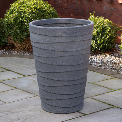 Samuel Alexander 66Cm Tall Round Trojan Garden Plant Pot Planter In Grey