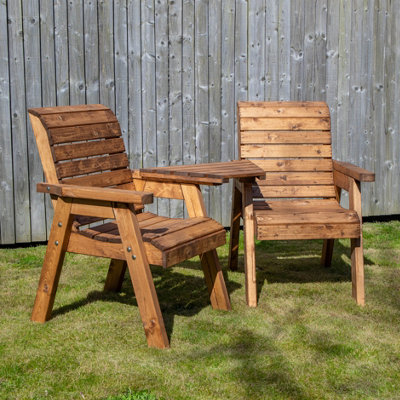 Samuel Alexander Charles Taylor Hand Made 2 Seater Chunky Rustic Wooden Garden Furniture Love Seat With Tray Assembled from B&Q
