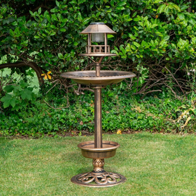 B&Q -  1.1M Bronze Effect Resin Garden Bird Bath & Table With Solar Light