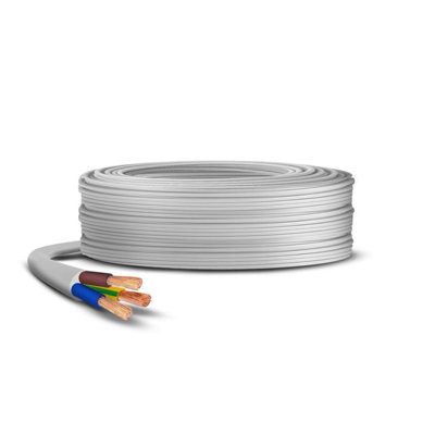 Primes Diy 3 Core Round White Flex Flexible CableStranded Electrical Copper Wire3182Y Basec Approved 0.75mm(1 Meter) from B&Q