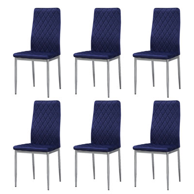 B&Q -  Allie Set Of 6 Blue Plush Velvet Dining Chairs With Steel Legs