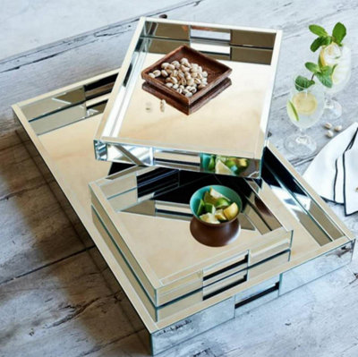 B&Q -  Small Rectangular Silver Mirrored Tea Tray With Handles