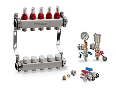 Fastwarm 5 Port Manifold Including Isolation + Fill/drain Valves from B&Q