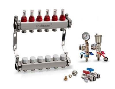 Fastwarm 6 Port Manifold Including Isolation + Fill/drain Valves from B&Q