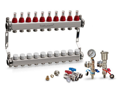 Fastwarm 10 Port Manifold Including Isolation + Fill/drain Valves from B&Q
