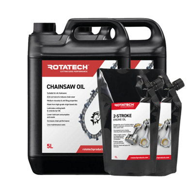 Rotatech Chainsaw Chain Oil 2X5 Litre + 2-Stroke Oil 2X1 Litre All MakesModels from B&Q