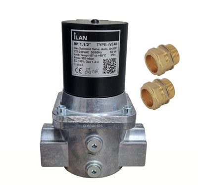  - Gas Solenoid Valve 1.1/2" With 2X Fitting Adaptors (42mm)