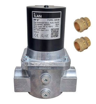  - Gas Solenoid Valve 2" With 2X Fitting Adaptors (54mm)