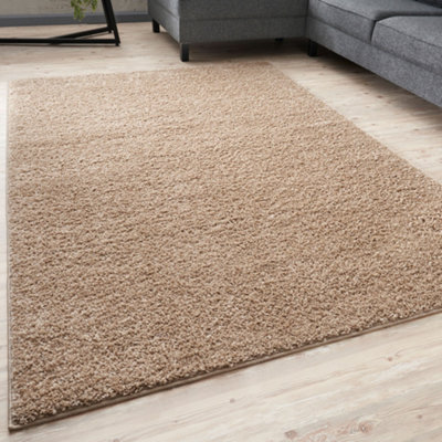 B&Q -  Beige Soft Plain Design Fluffy Shaggy Rugs And Runners High Pile Living Room Kitchen Hallway 380