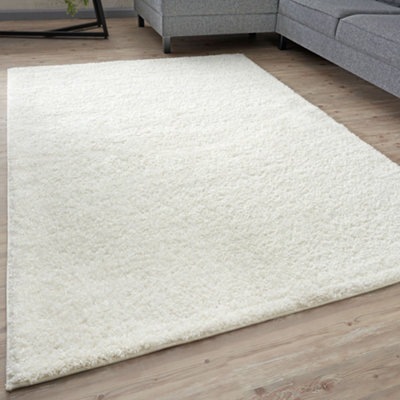 B&Q -  White Soft Plain Design Fluffy Shaggy Rugs And Runners High Pile Living Room Kitchen Hallway 380