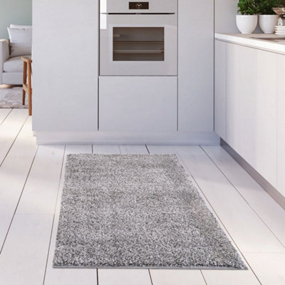 B&Q -  Grey Soft Plain Design Fluffy Shaggy Rugs And Runners High Pile Living Room Kitchen Hallway 380
