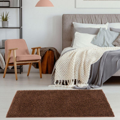 B&Q -  Brown Soft Plain Design Fluffy Shaggy Rugs And Runners High Pile Living Room Kitchen Hallway 380