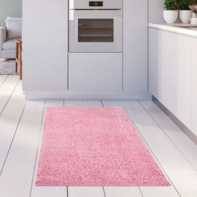 B&Q -  Pink Soft Plain Design Fluffy Shaggy Rugs And Runners High Pile Living Room Kitchen Hallway 380