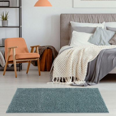 B&Q -  Duck Egg Blue Soft Plain Design Fluffy Shaggy Rugs And Runners High Pile Living Room Kitchen Hallway 380