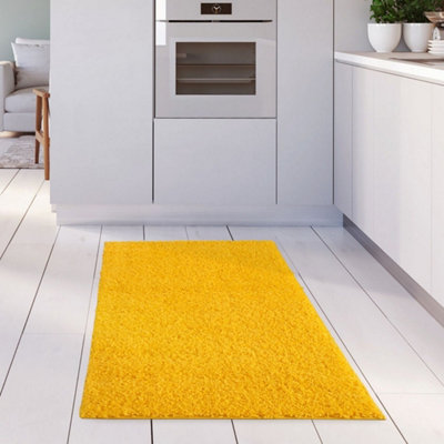 B&Q -  Yellow Soft Plain Design Fluffy Shaggy Rugs And Runners High Pile Living Room Kitchen Hallway 380