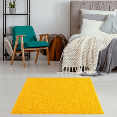 The Rugs Yellow Soft Plain Design Fluffy Shaggy Rugs And Runners High Pile Living Room Kitchen Hallway 380 from B&Q