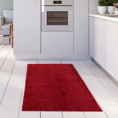 B&Q -  Red Soft Plain Design Fluffy Shaggy Rugs And Runners High Pile Living Room Kitchen Hallway 380