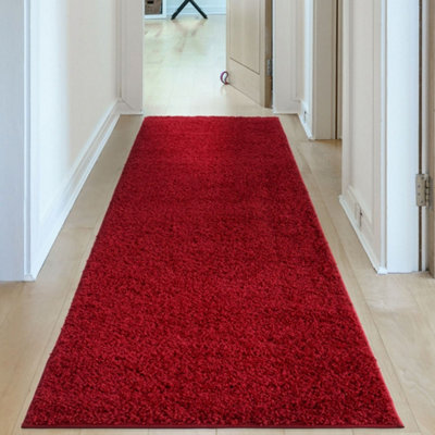 The Rugs Red Soft Plain Design Fluffy Shaggy Rugs And Runners High Pile Living Room Kitchen Hallway 380 from B&Q