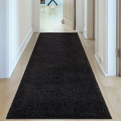 B&Q -  Black Soft Plain Design Fluffy Shaggy Rugs And Runners High Pile Living Room Kitchen Hallway 380