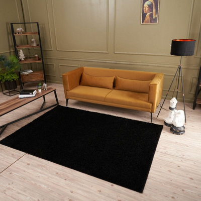B&Q -  Black Soft Plain Design Fluffy Shaggy Rugs And Runners High Pile Living Room Kitchen Hallway 380