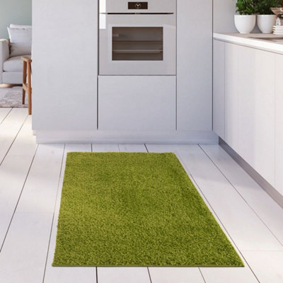 B&Q -  Green Soft Plain Design Fluffy Shaggy Rugs And Runners High Pile Living Room Kitchen Hallway 380
