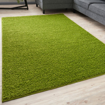 B&Q -  Green Soft Plain Design Fluffy Shaggy Rugs And Runners High Pile Living Room Kitchen Hallway 380
