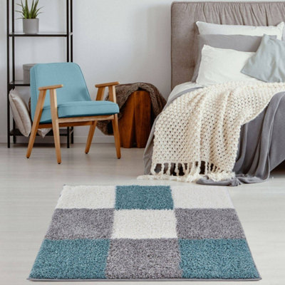 The Rugs Myshaggy Collection Rugs Geometric Design 381 Duck Egg Blue